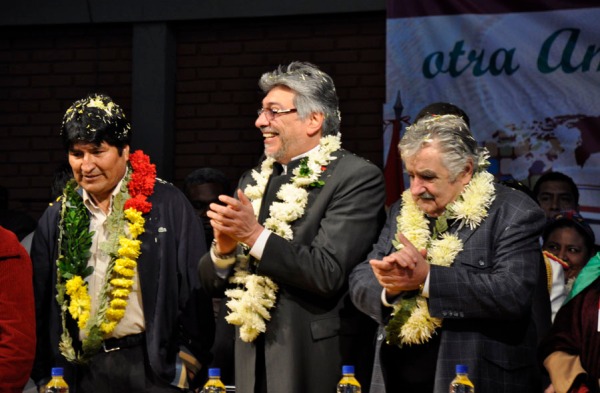 Evo Morales, Fernando Lugo e Pepe Mujica nella chiusura del FSA in Paraguay 2010